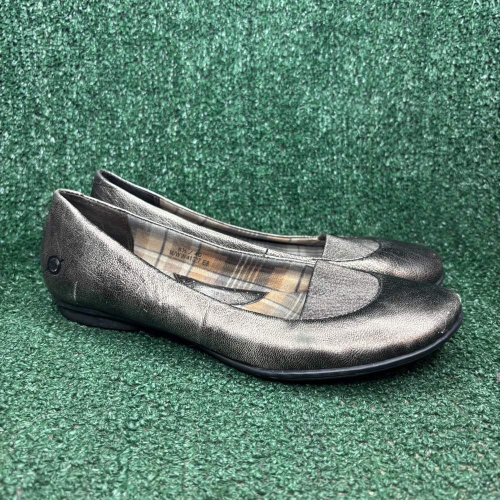 Born Metallic Pewter Leather Comfort Round Toe Ballet Flats Bronze Women Sz 8.5